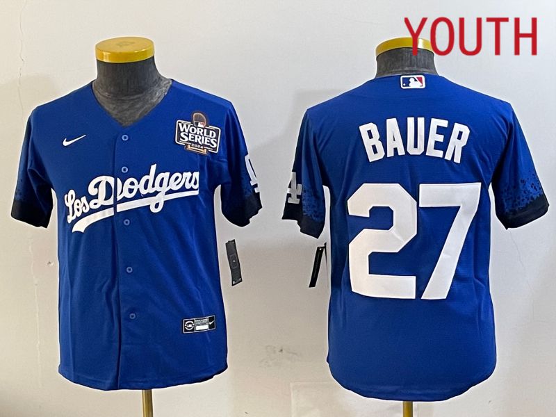 Youth Los Angeles Dodgers 27 Bauer Blue City Edition Nike 2024 MLB Jersey style 1120